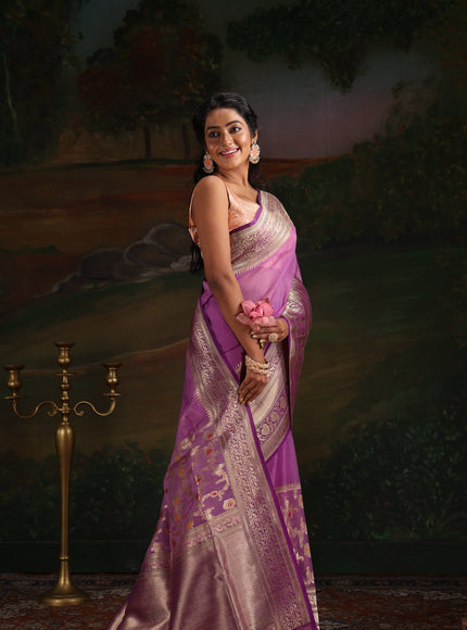 Lavender & Violet Iktara Kora Silk Saree