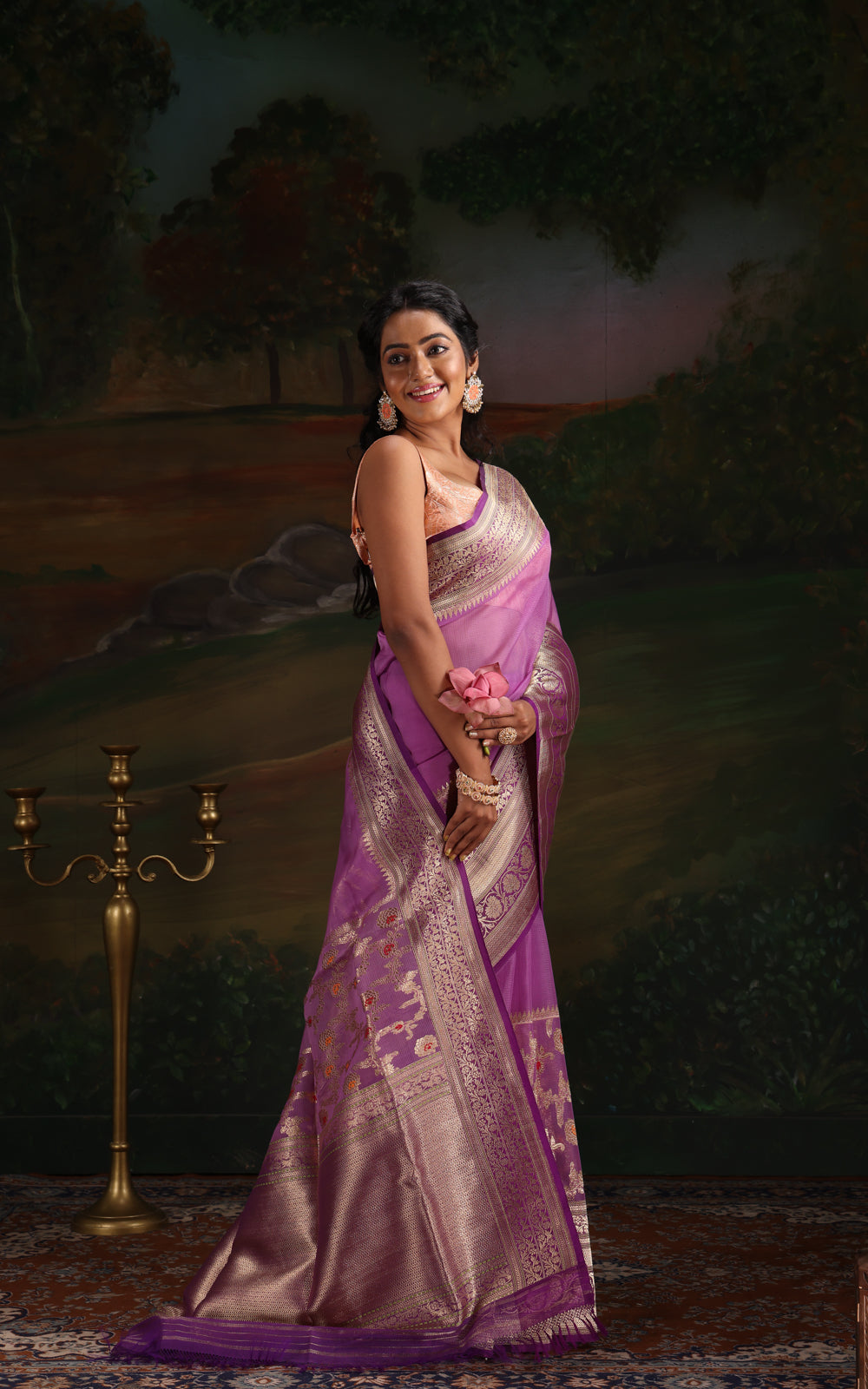 Lavender & Violet Iktara Kora Silk Saree
