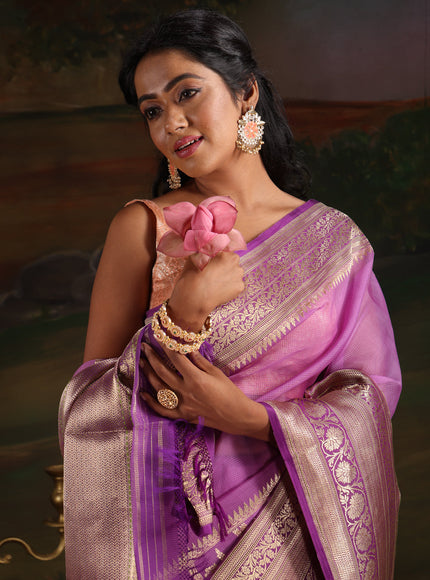 Lavender & Violet Iktara Kora Silk Saree