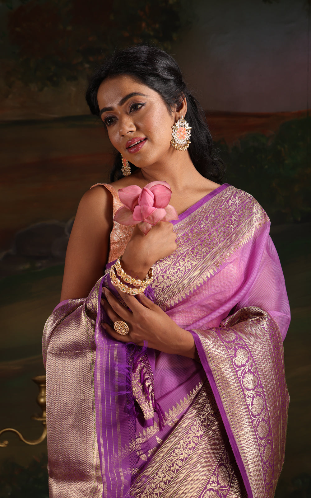 Lavender & Violet Iktara Kora Silk Saree