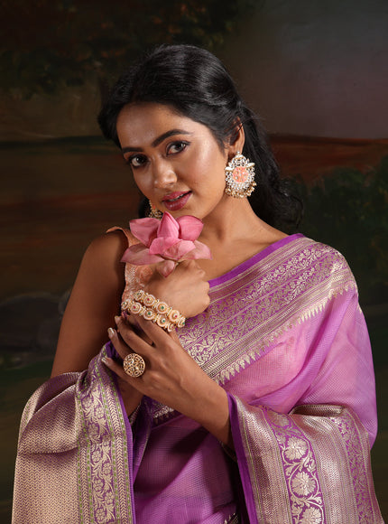 Lavender & Violet Iktara Kora Silk Saree