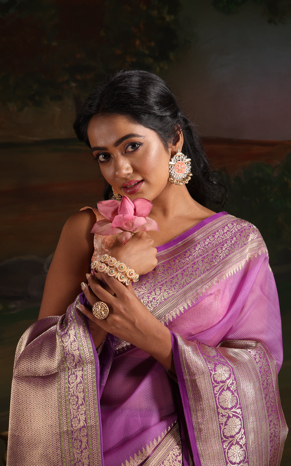 Lavender & Violet Iktara Kora Silk Saree