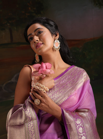 Lavender & Violet Iktara Kora Silk Saree
