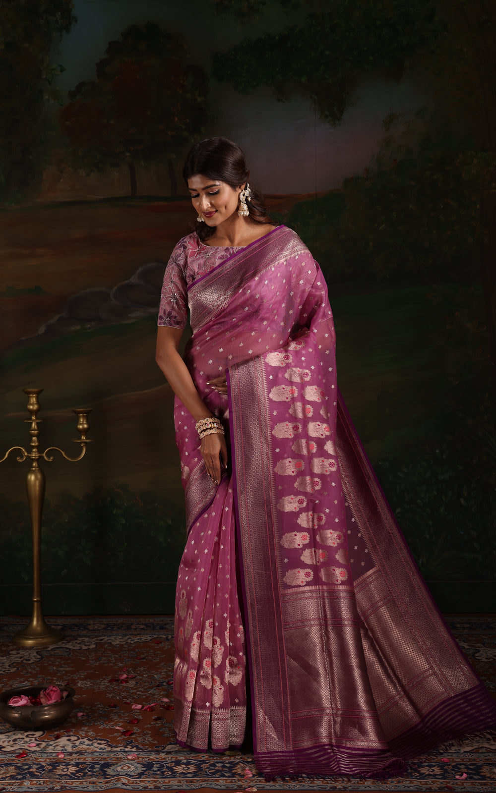 Lavender & Purple Iktara Kora Silk Saree