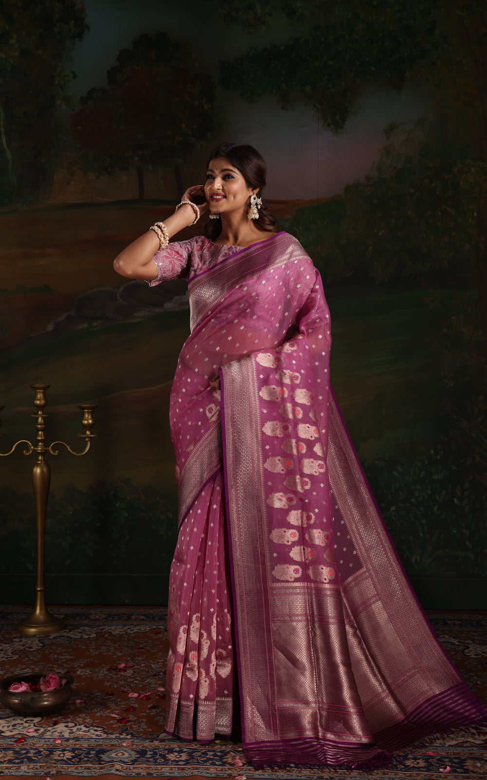 Lavender & Purple Iktara Kora Silk Saree