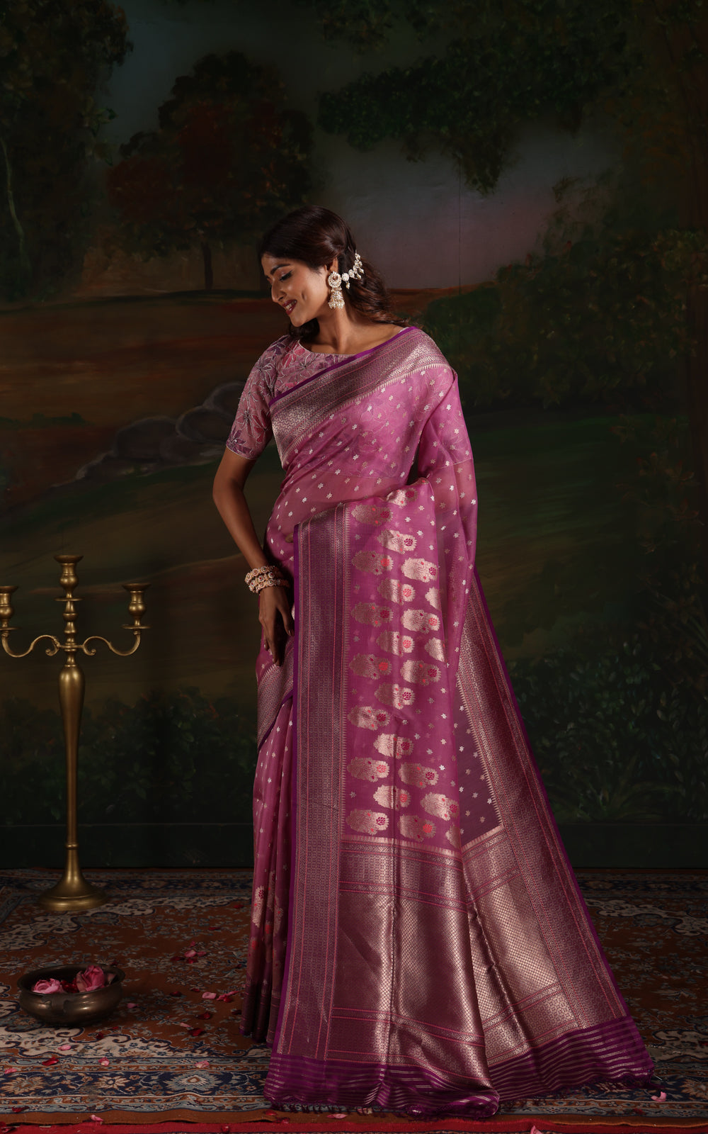 Lavender & Purple Iktara Kora Silk Saree