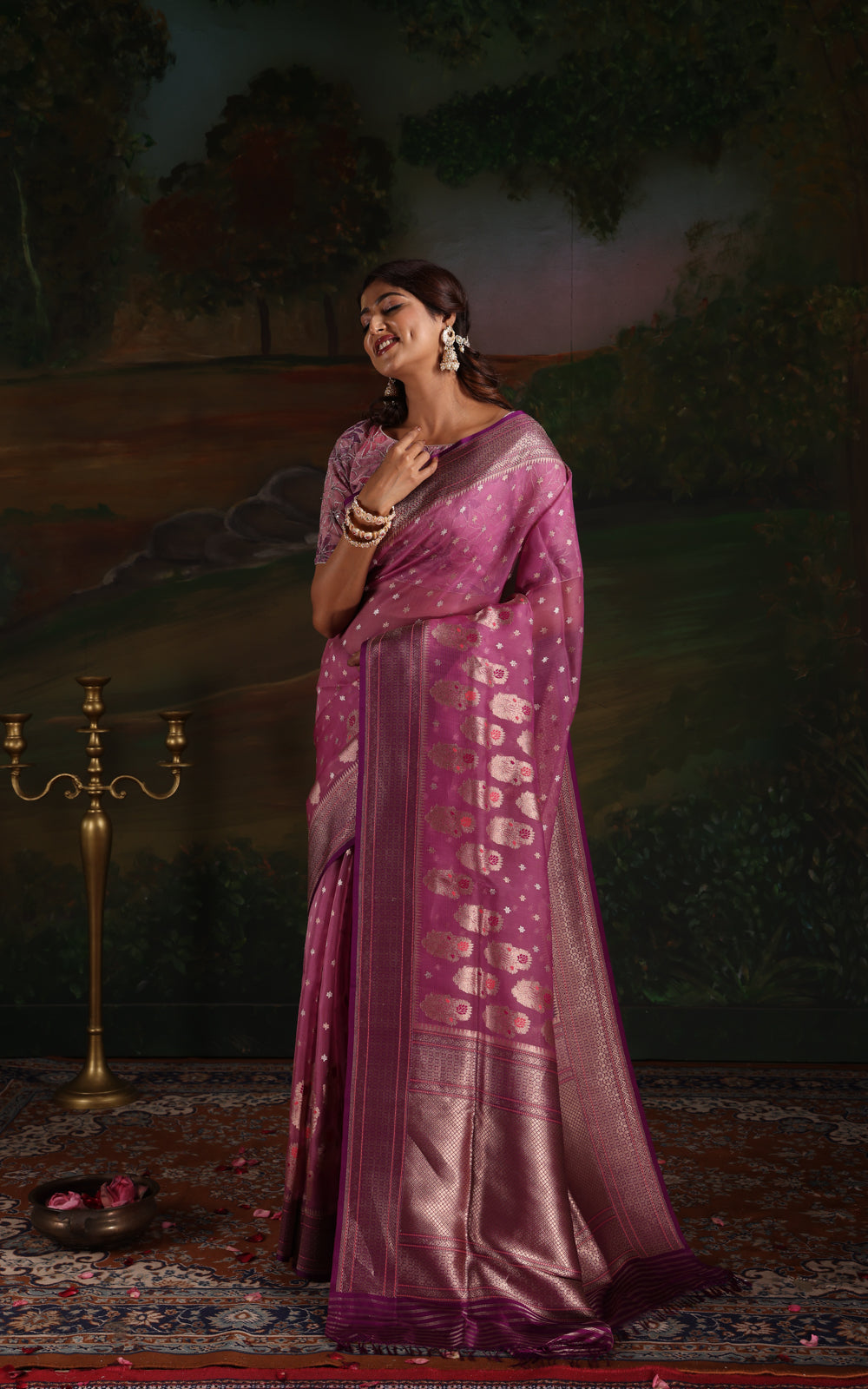 Lavender & Purple Iktara Kora Silk Saree