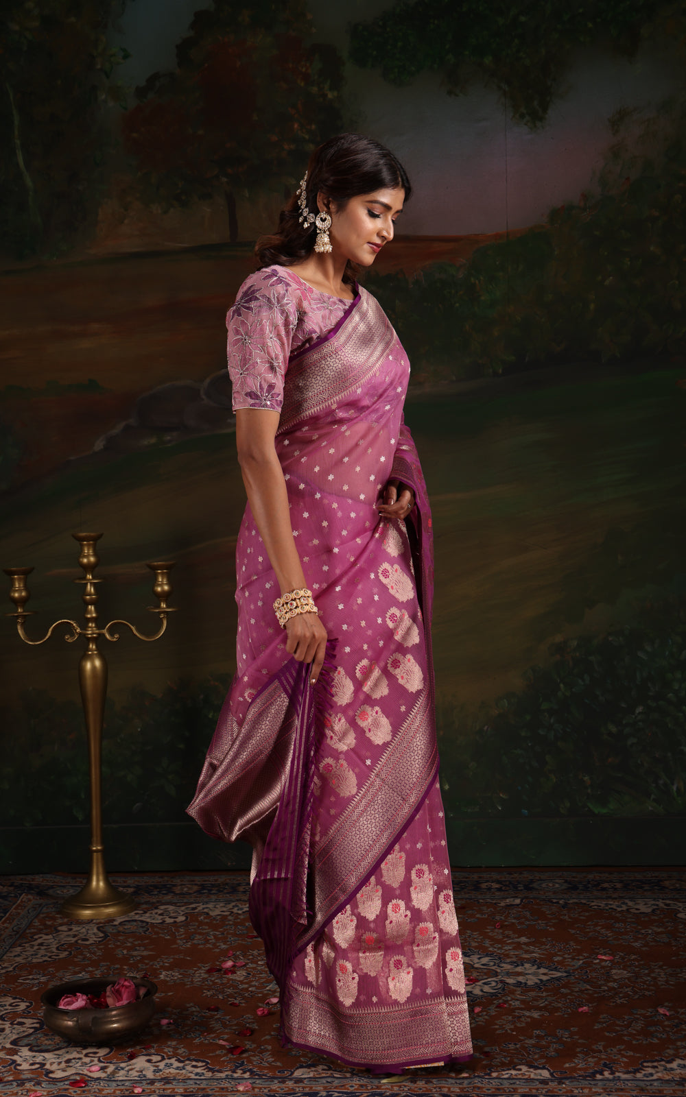 Lavender & Purple Iktara Kora Silk Saree