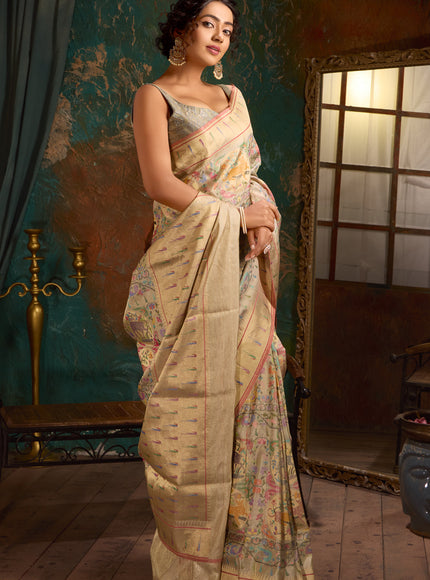 Silver Banarasi Kora Saree With Jamdani Weaves