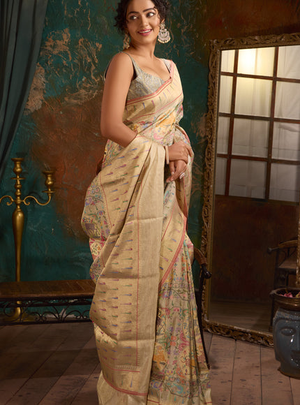 Silver Banarasi Kora Saree With Jamdani Weaves