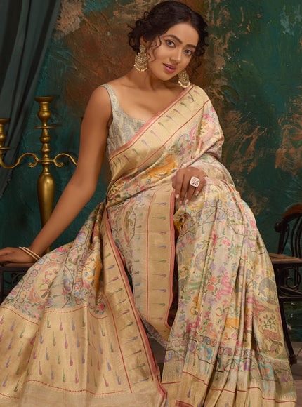 Silver Banarasi Kora Saree With Jamdani Weaves