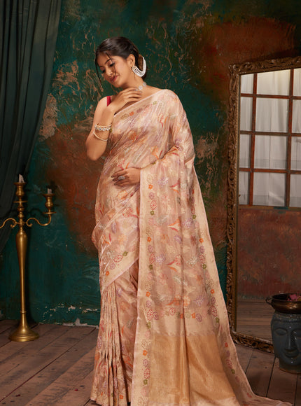 Mild Peach Banarasi Tissue Silk With Jamdani Weaves