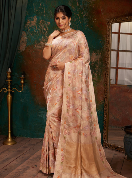 Mild Peach Banarasi Tissue Silk With Jamdani Weaves