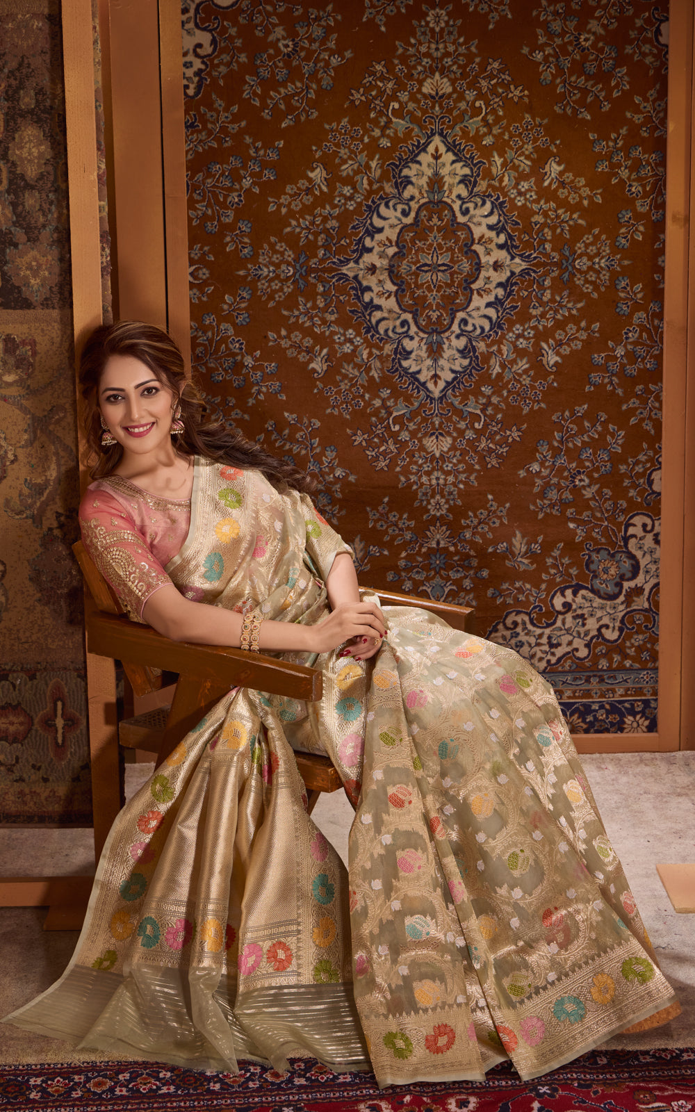 Pastel Green Banarasi Kora Saree With Kadhua Weaves