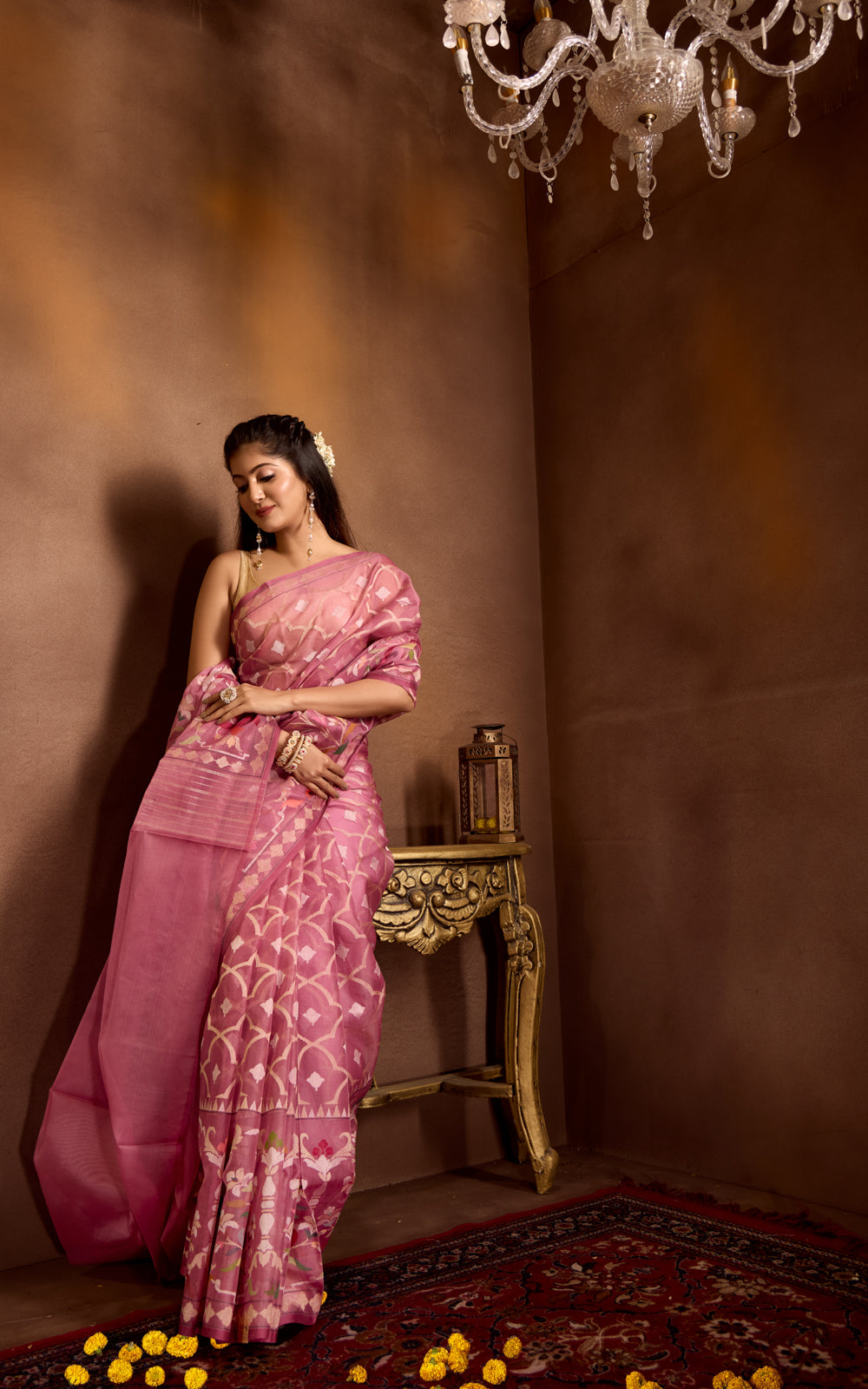 Muave Pink Real Zari Banarasi Kora Saree With Jandani Weaves