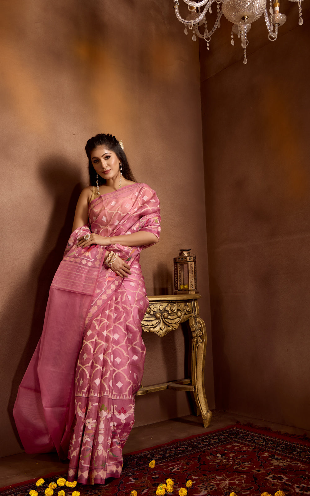 Muave Pink Real Zari Banarasi Kora Saree With Jandani Weaves