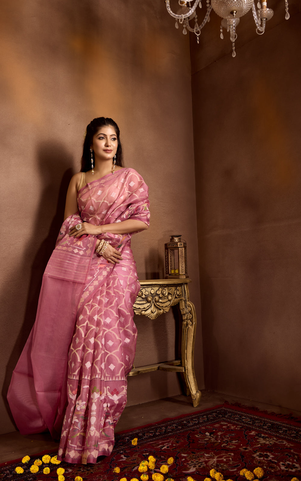 Muave Pink Real Zari Banarasi Kora Saree With Jandani Weaves