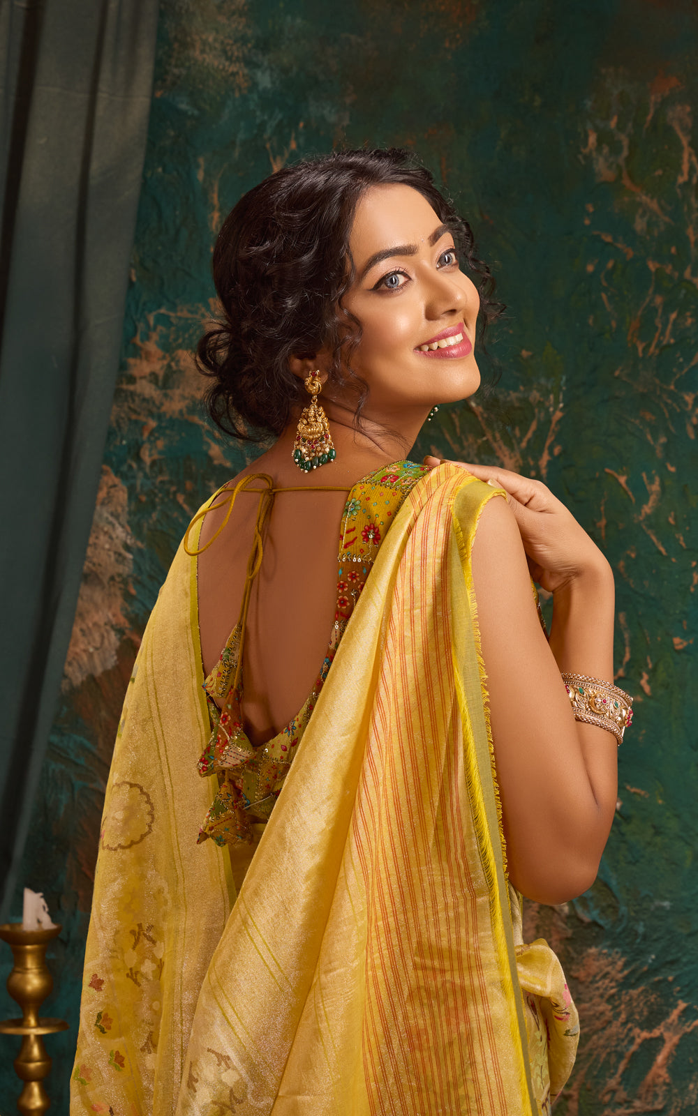 Yellow Real Zari Banarasi Jamdani Cotton Tissue Saree