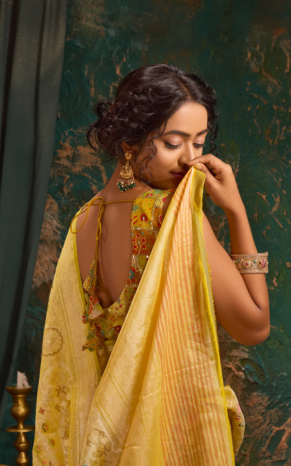 Yellow Real Zari Banarasi Jamdani Cotton Tissue Saree