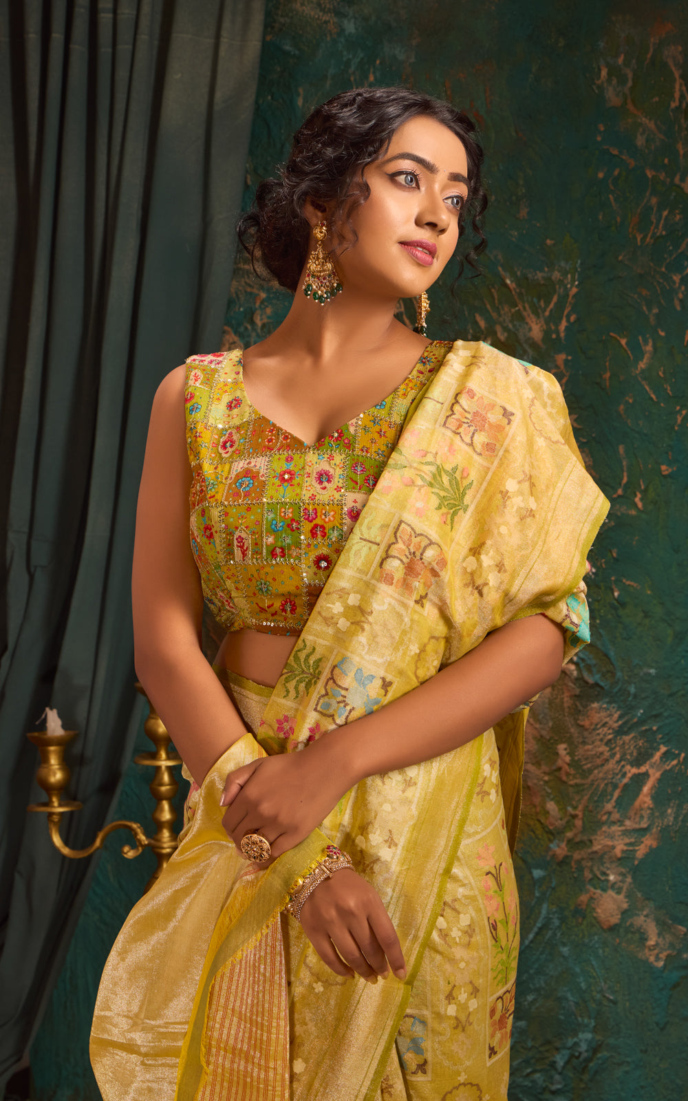 Yellow Real Zari Banarasi Jamdani Cotton Tissue Saree