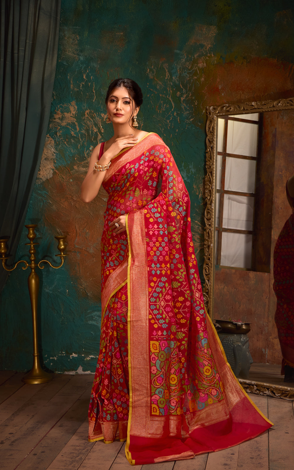 Red Real Zari Banarasi Cotton Saree With Jamdani Weaves