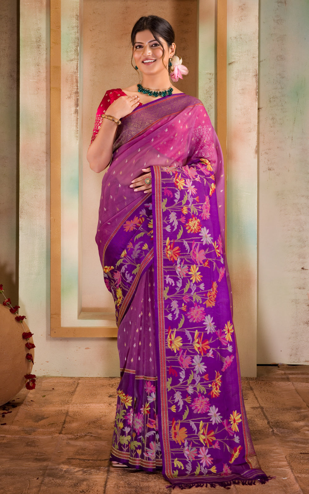 Purple & Violet Iktara Kora Silk Saree
