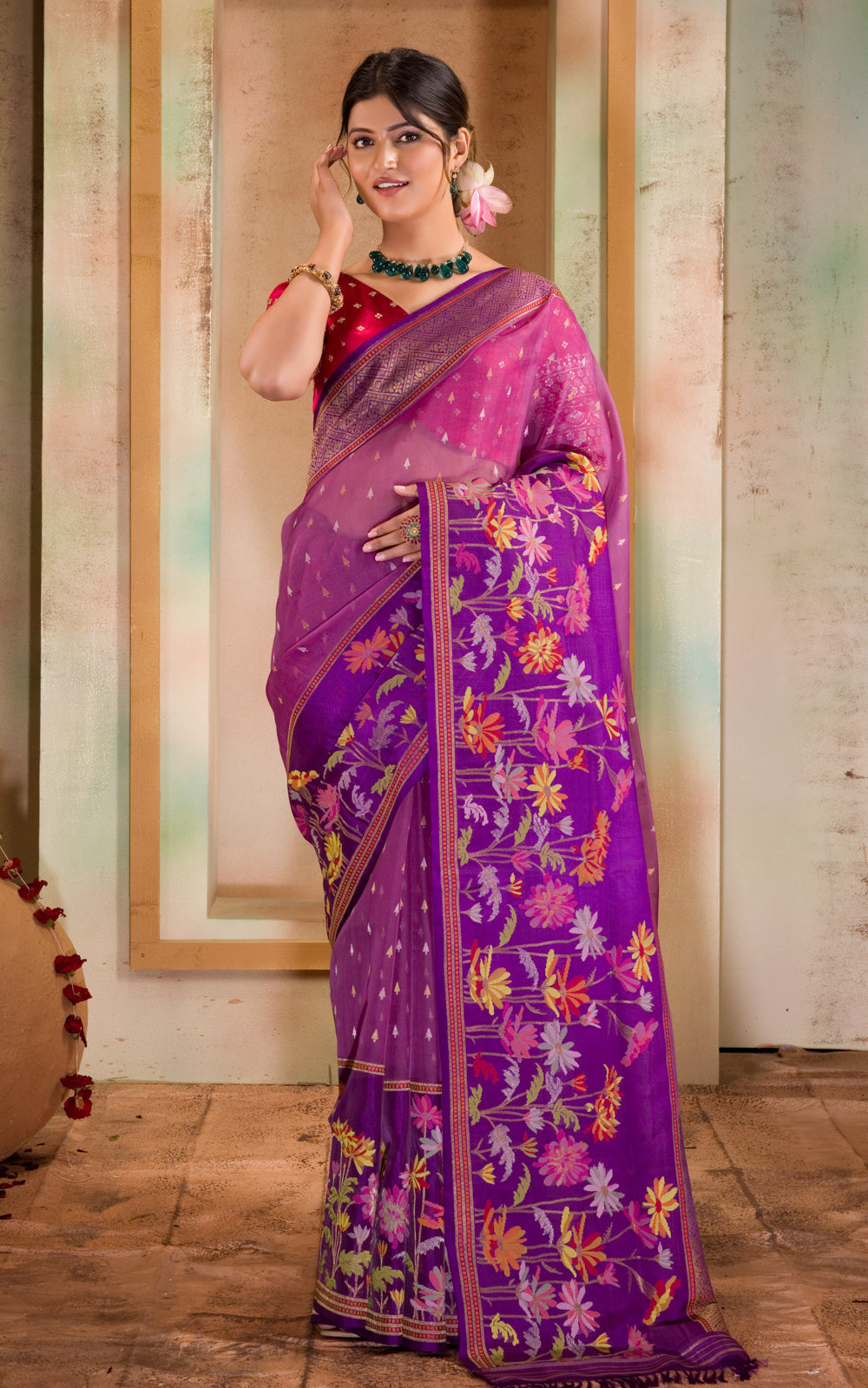 Purple & Violet Iktara Kora Silk Saree