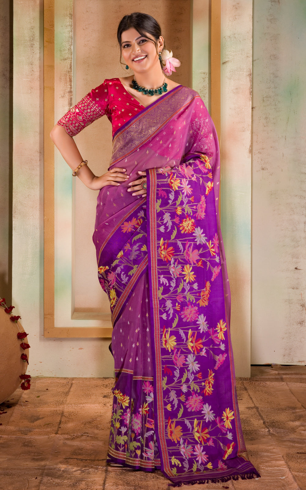 Purple & Violet Iktara Kora Silk Saree