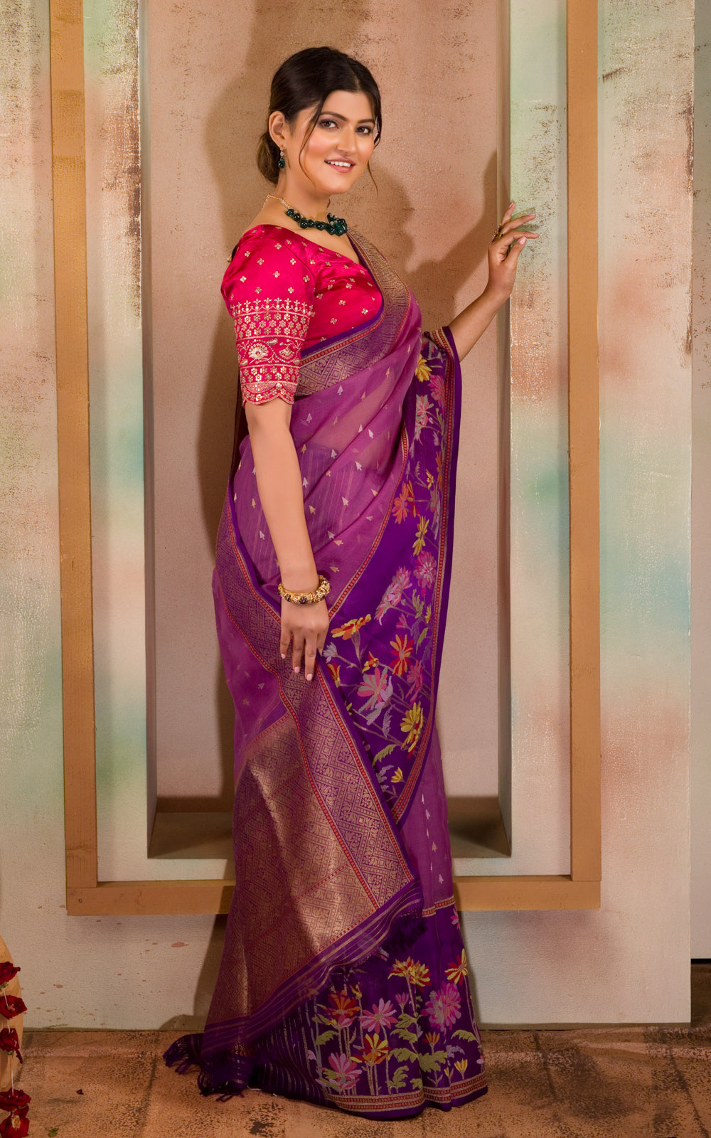 Purple & Violet Iktara Kora Silk Saree