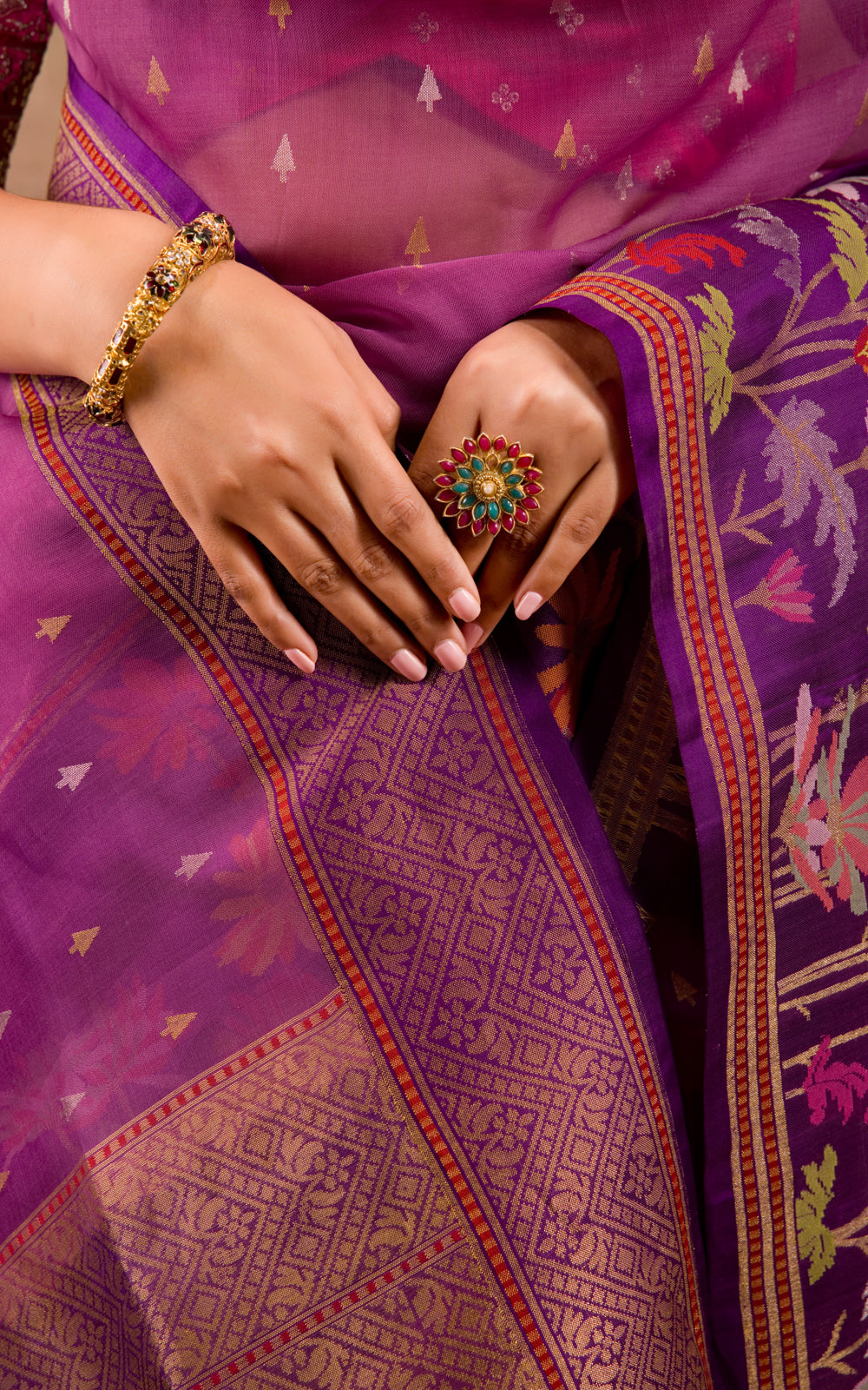 Purple & Violet Iktara Kora Silk Saree