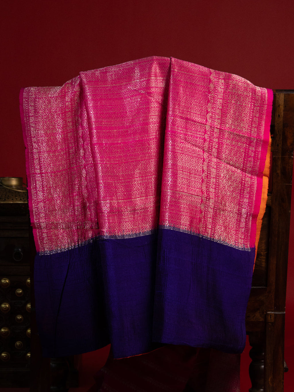 Pink & Violet Banarasi Raw Silk Saree
