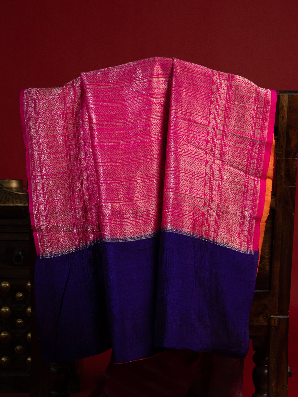 Pink & Violet Banarasi Raw Silk Saree