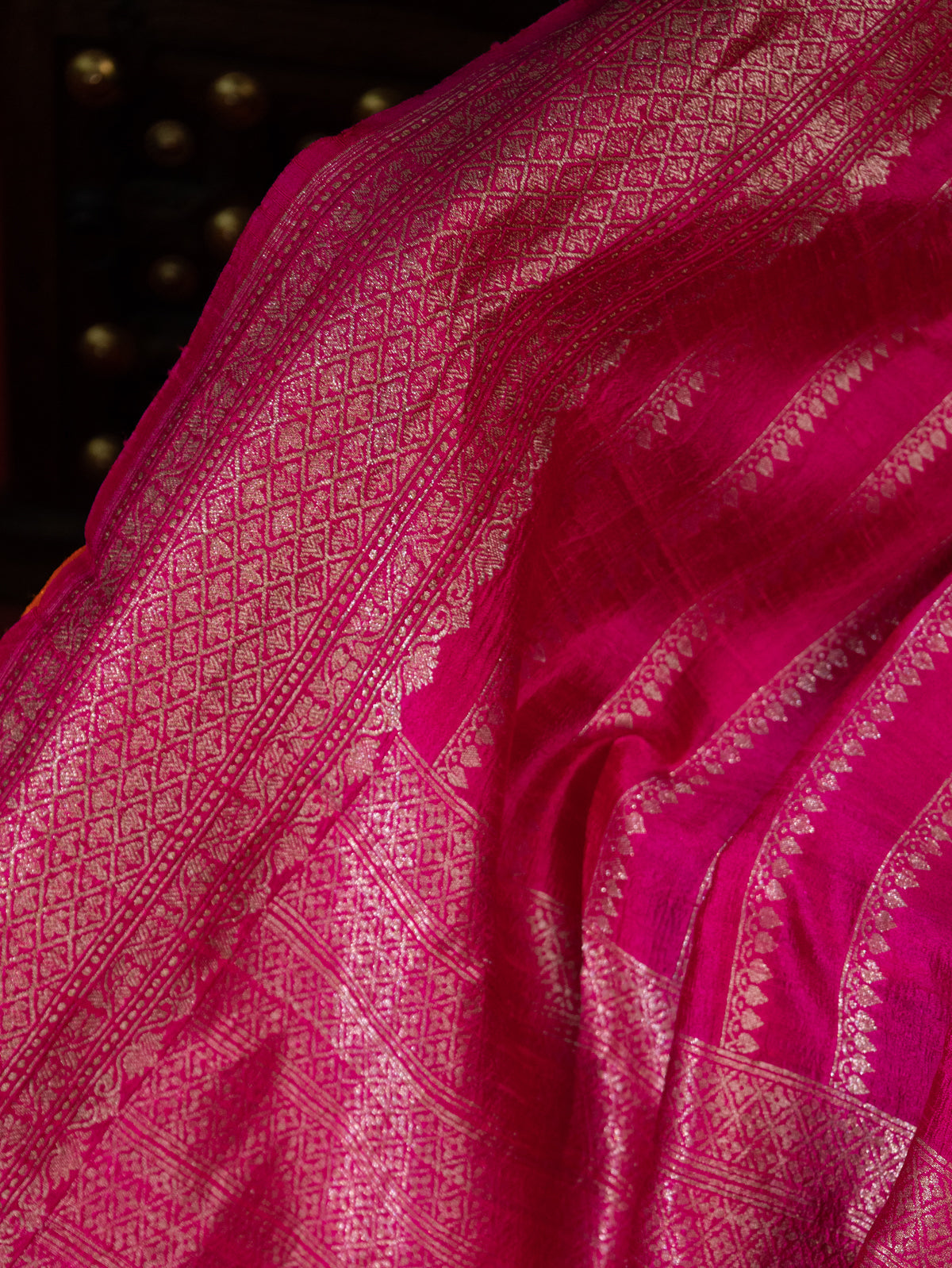 Pink & Violet Banarasi Raw Silk Saree