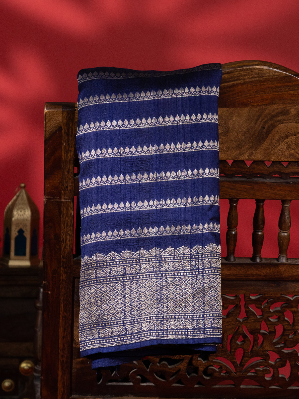 Blue & Red Banarasi Raw Silk Saree