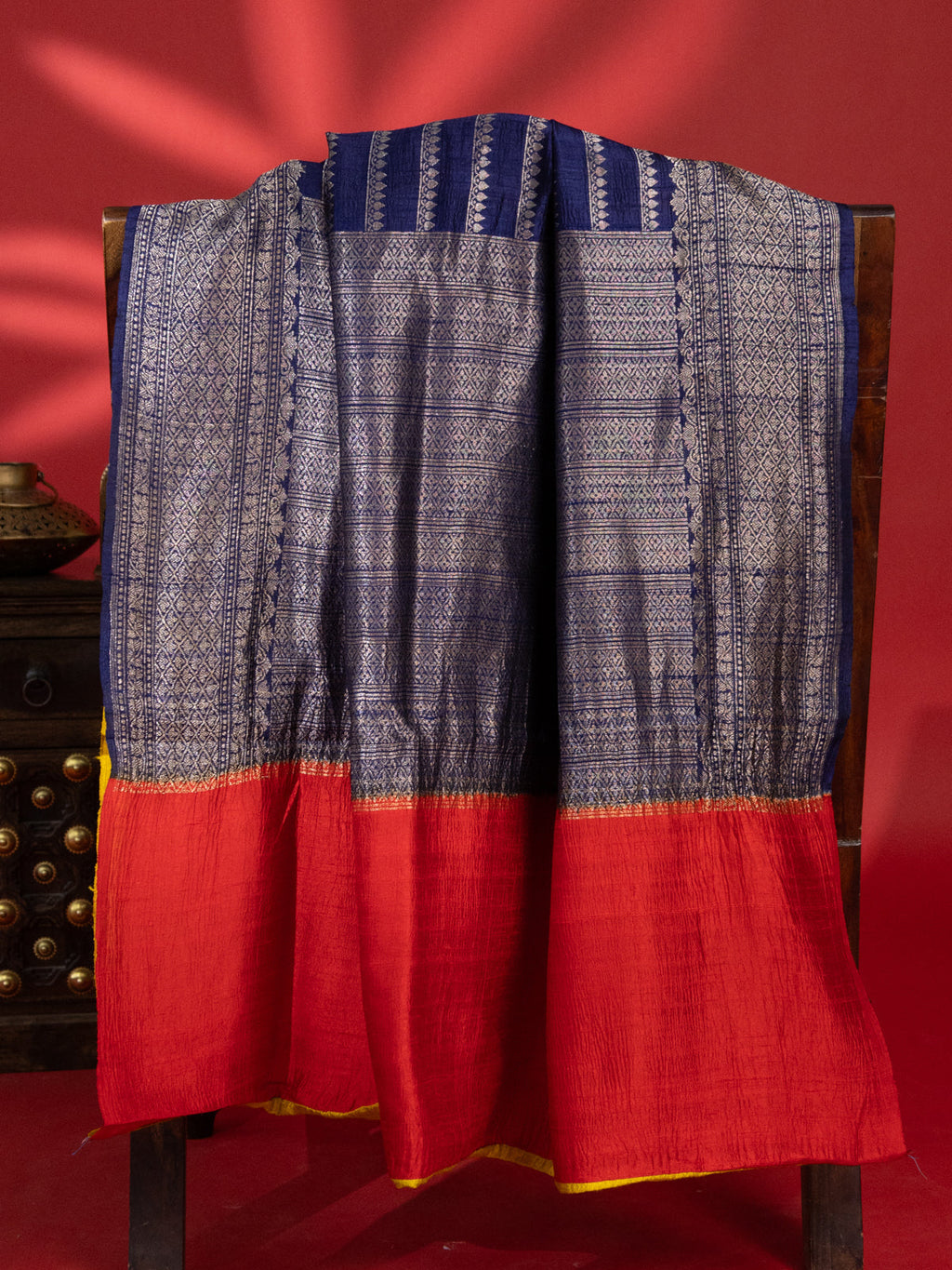 Blue & Red Banarasi Raw Silk Saree
