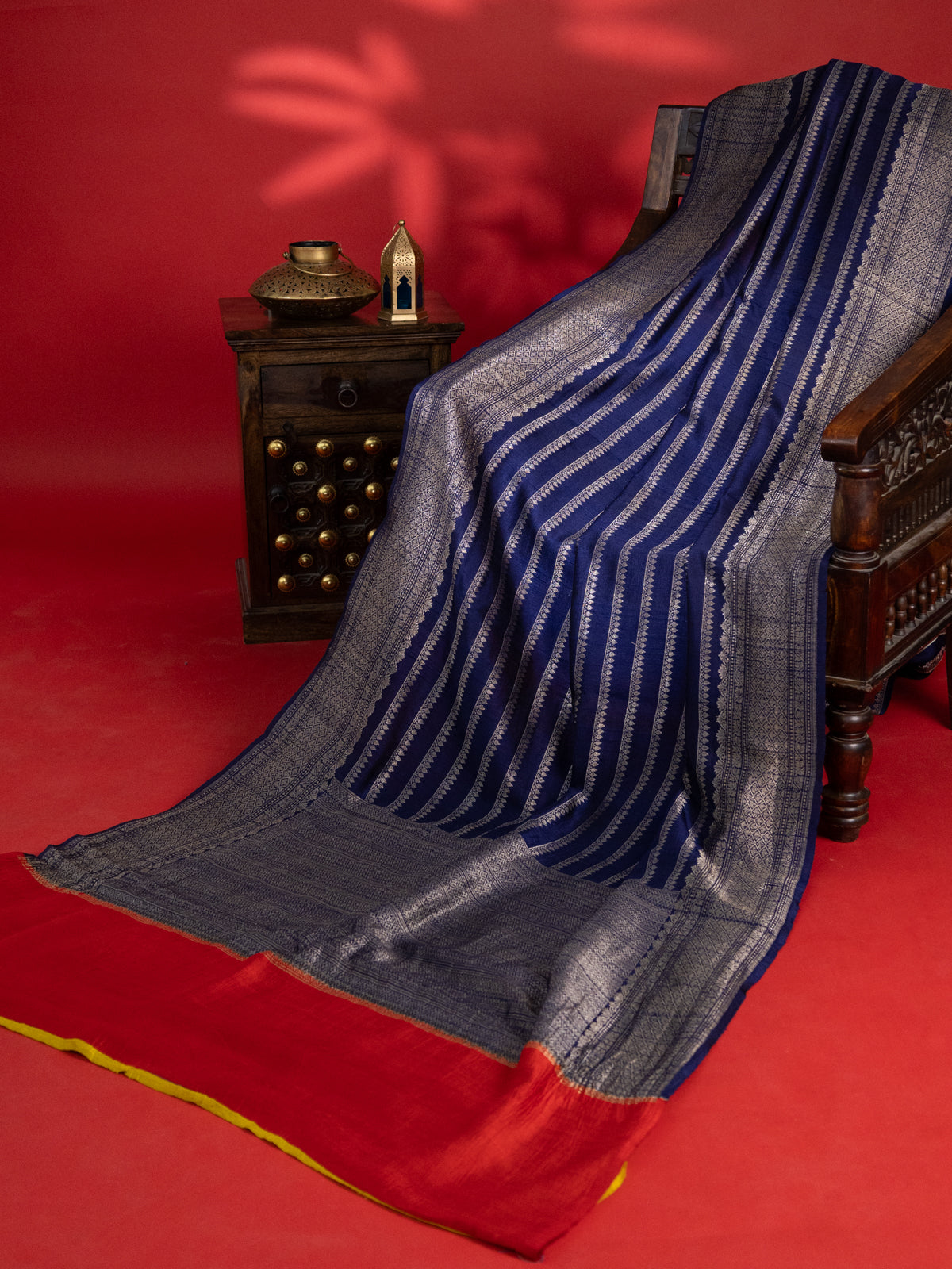 Blue & Red Banarasi Raw Silk Saree