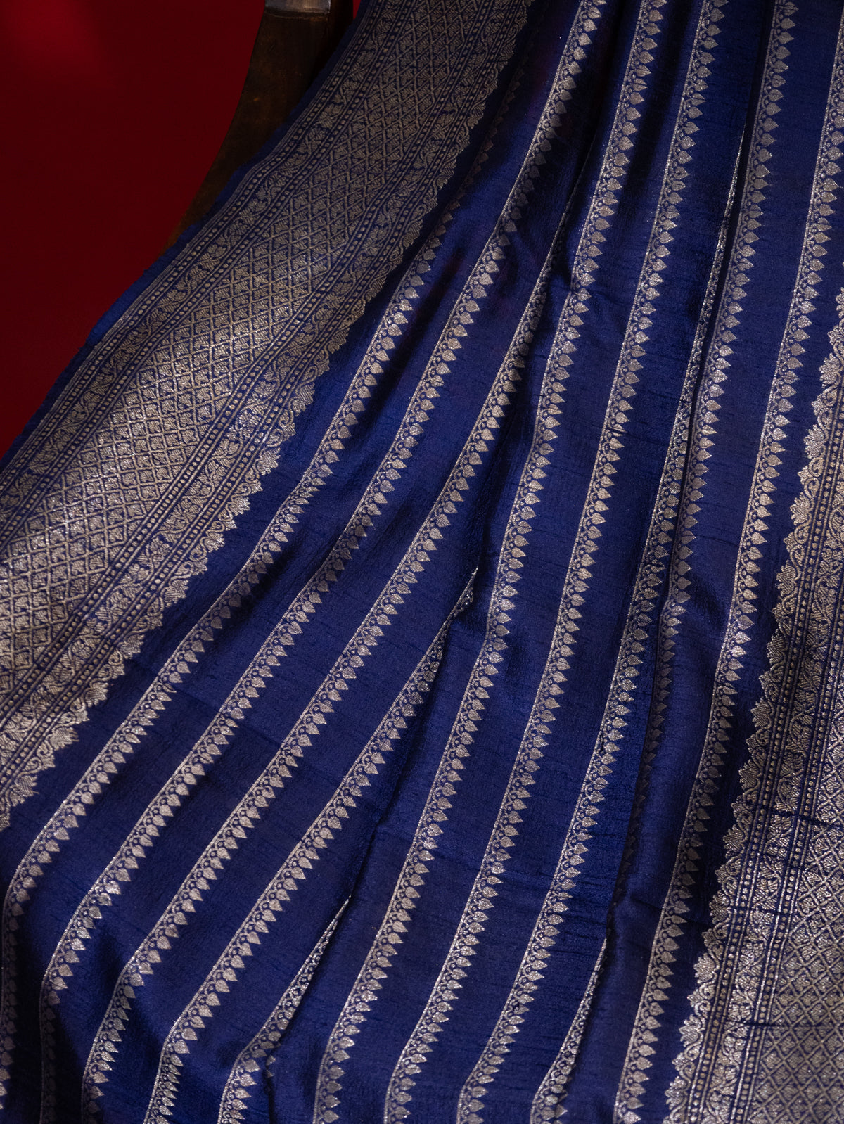 Blue & Red Banarasi Raw Silk Saree