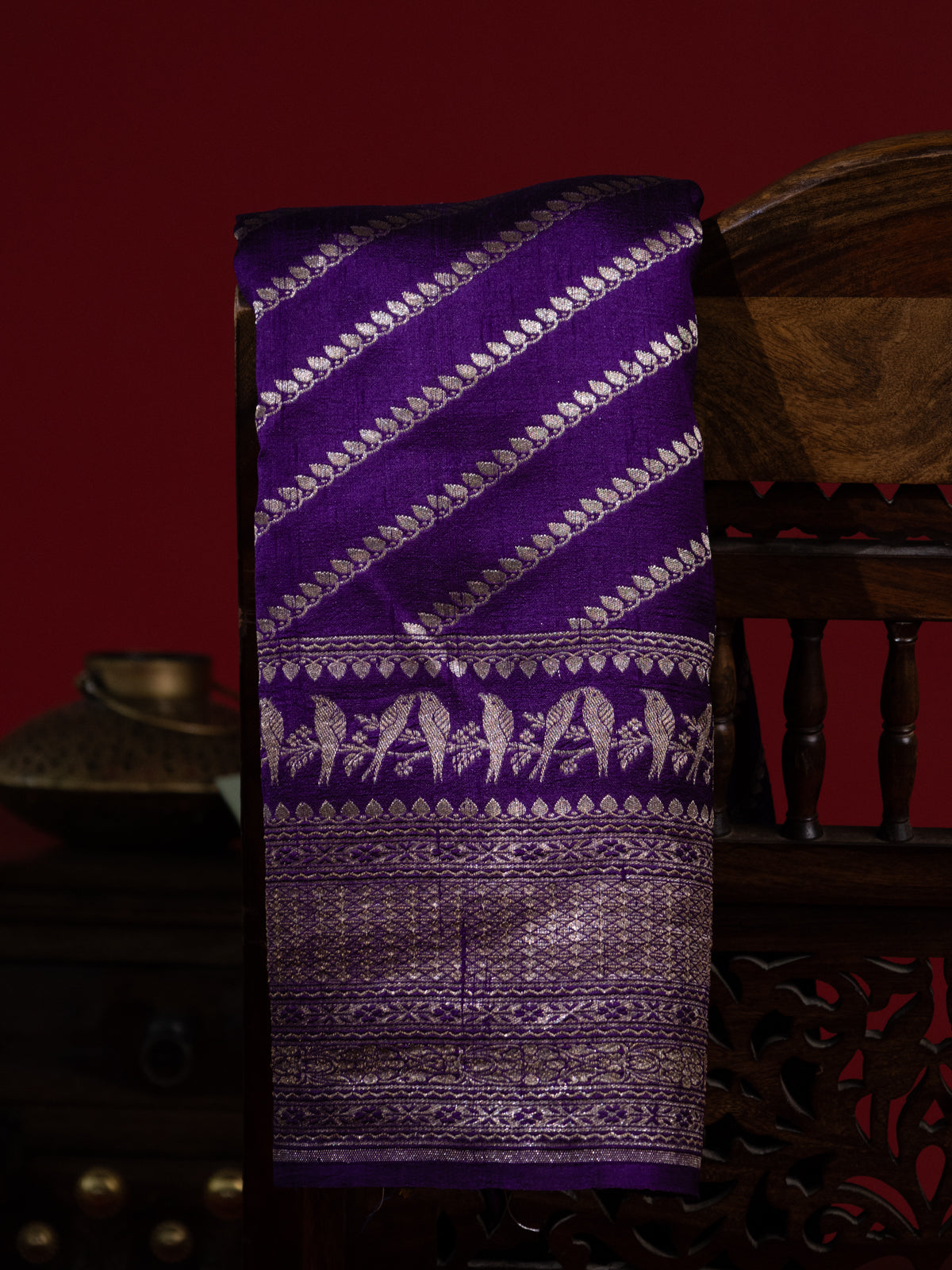 Violet & Red Banarasi Raw Silk Saree