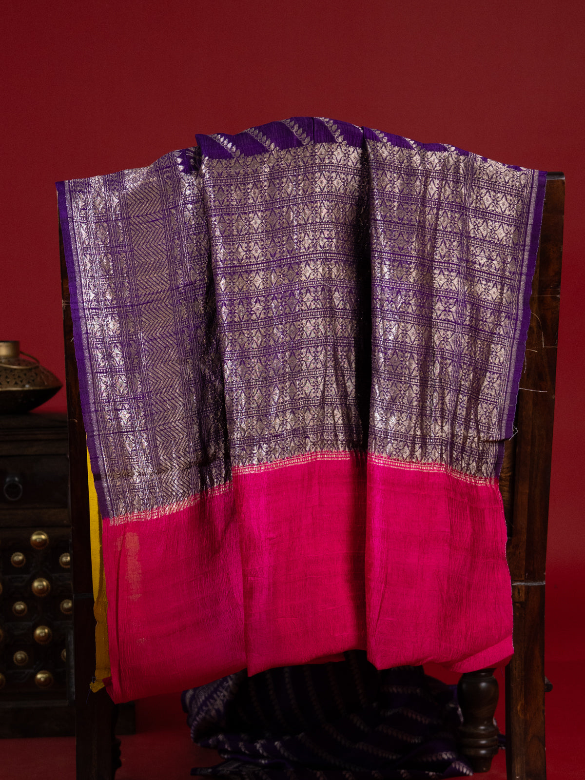 Violet & Red Banarasi Raw Silk Saree