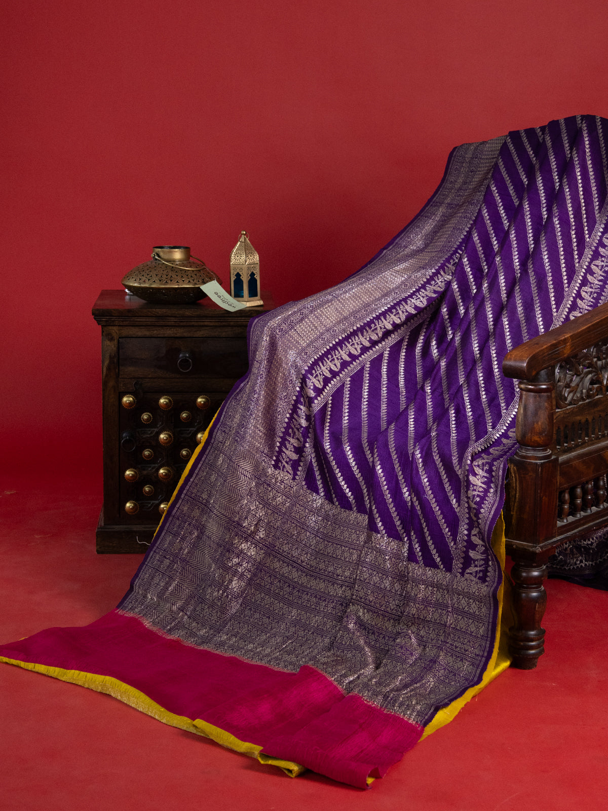 Violet & Red Banarasi Raw Silk Saree