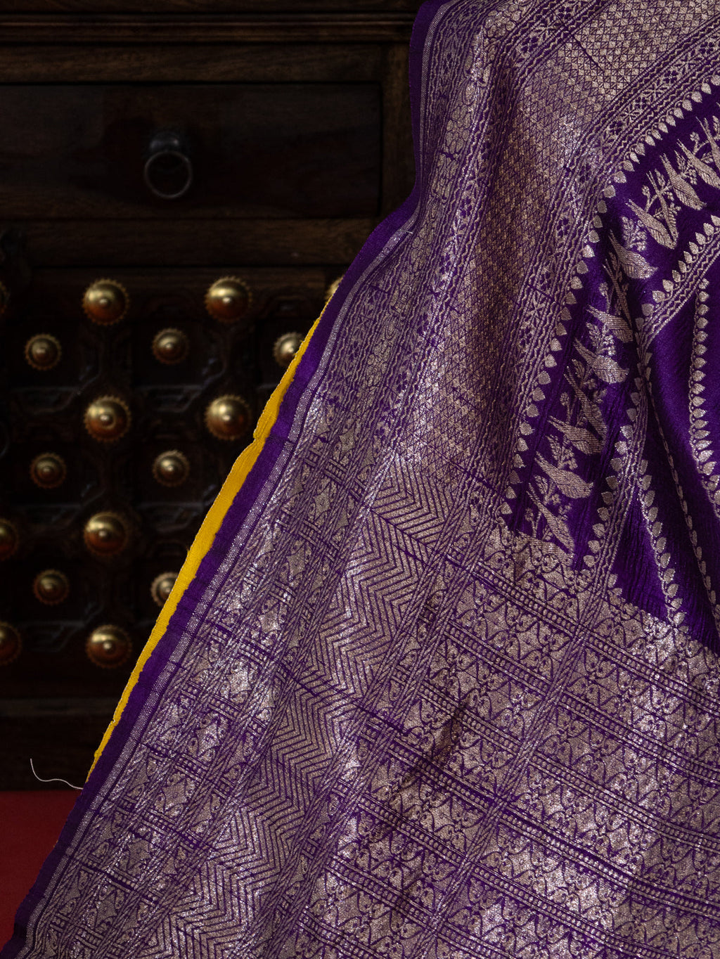 Violet & Red Banarasi Raw Silk Saree
