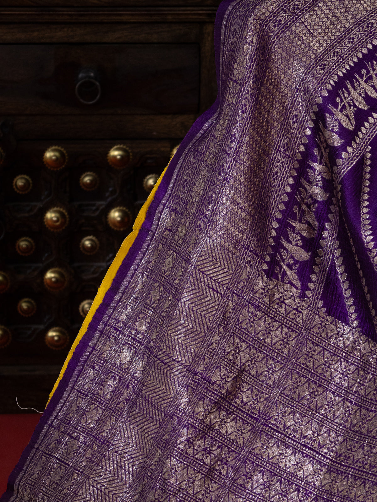 Violet & Red Banarasi Raw Silk Saree