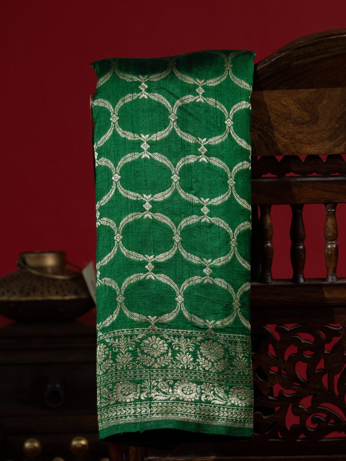 Green & Yellow Banarasi Raw Silk Saree