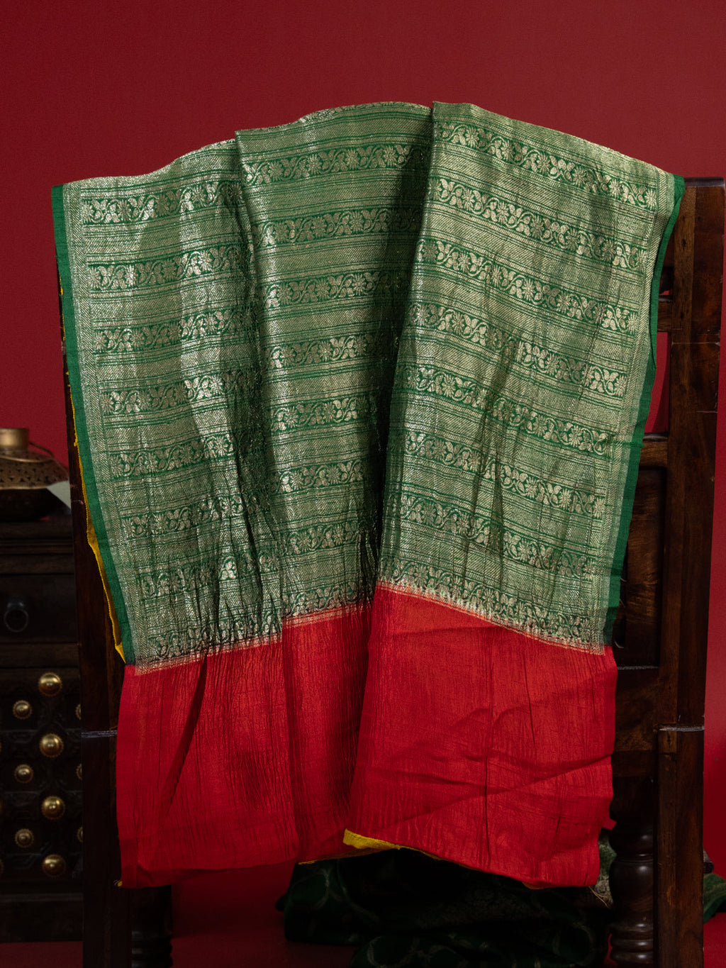 Green & Yellow Banarasi Raw Silk Saree