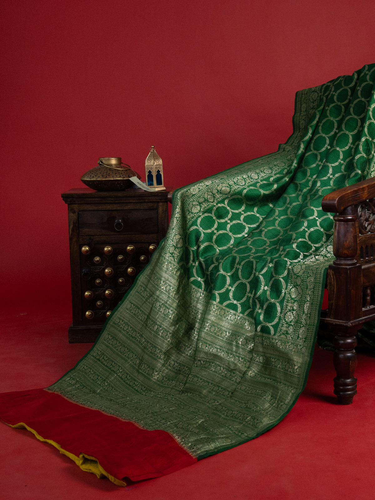 Green & Yellow Banarasi Raw Silk Saree