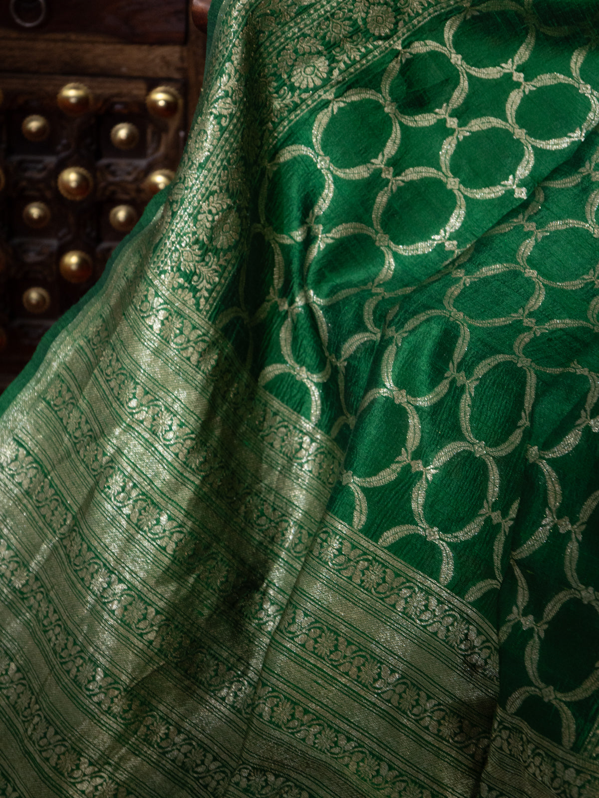 Green & Yellow Banarasi Raw Silk Saree