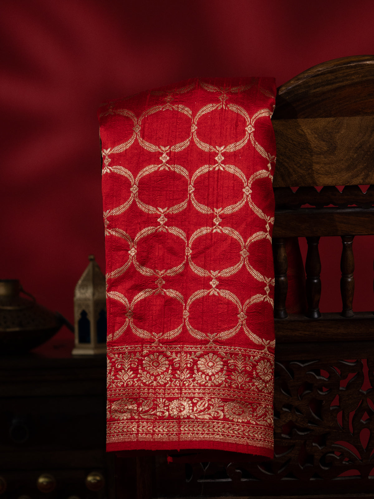 Red & Blue Banarasi Raw Silk Saree