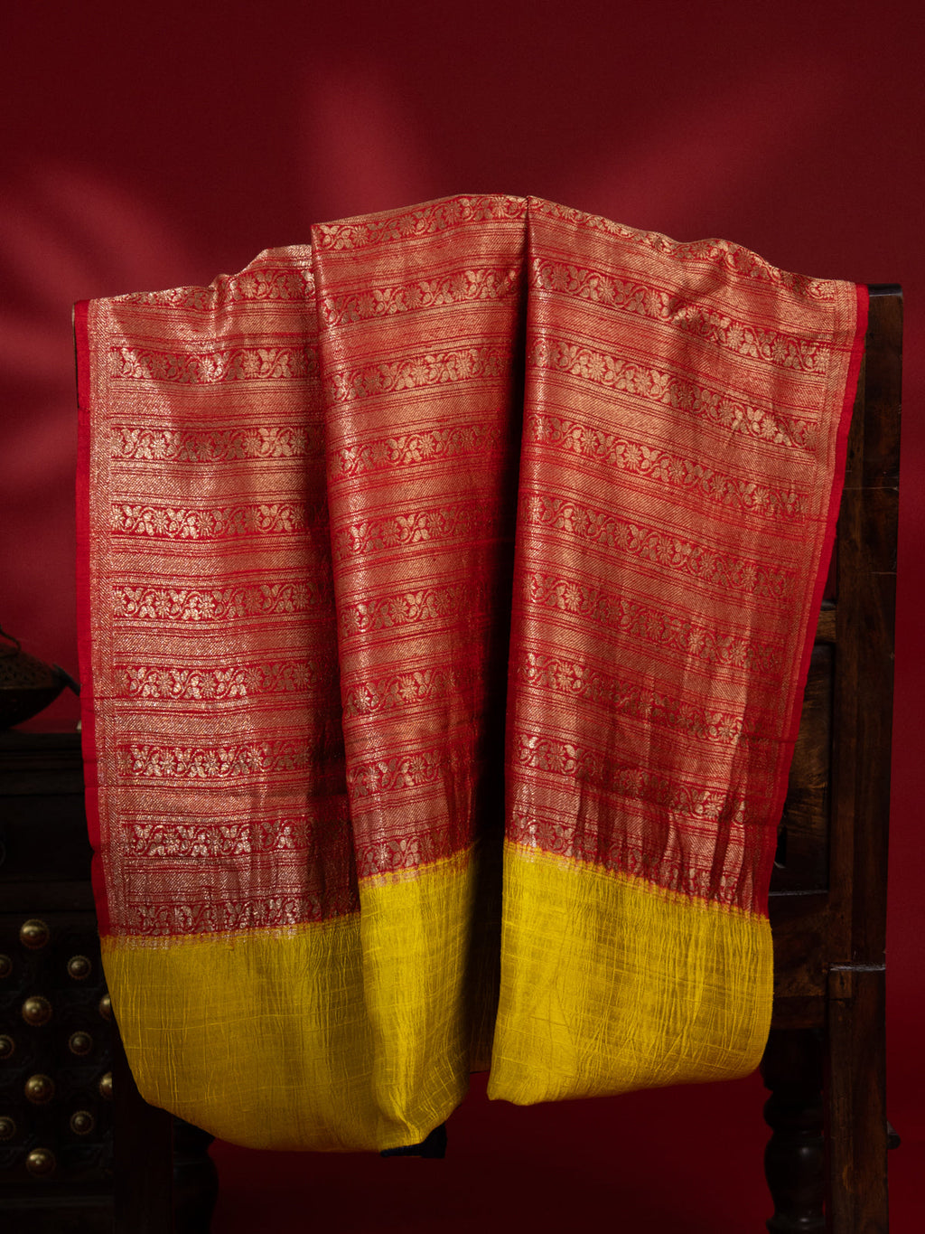 Red & Blue Banarasi Raw Silk Saree