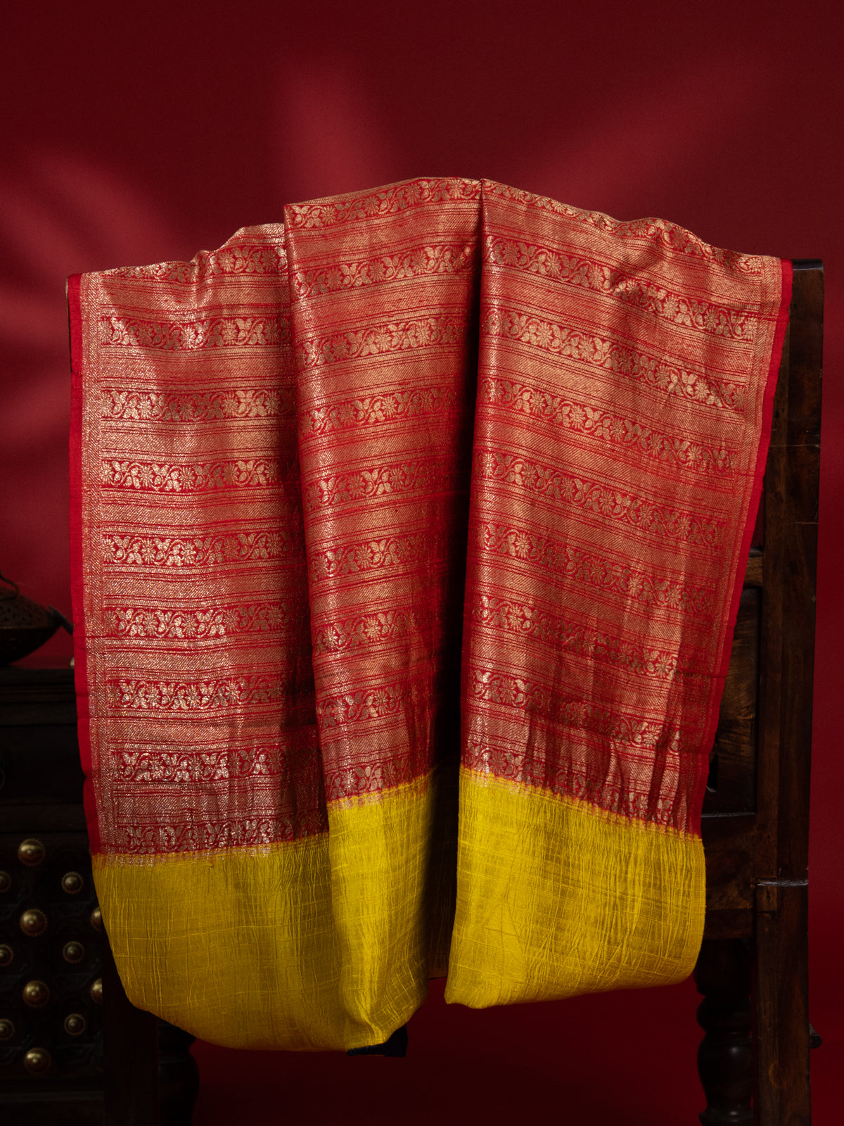Red & Blue Banarasi Raw Silk Saree