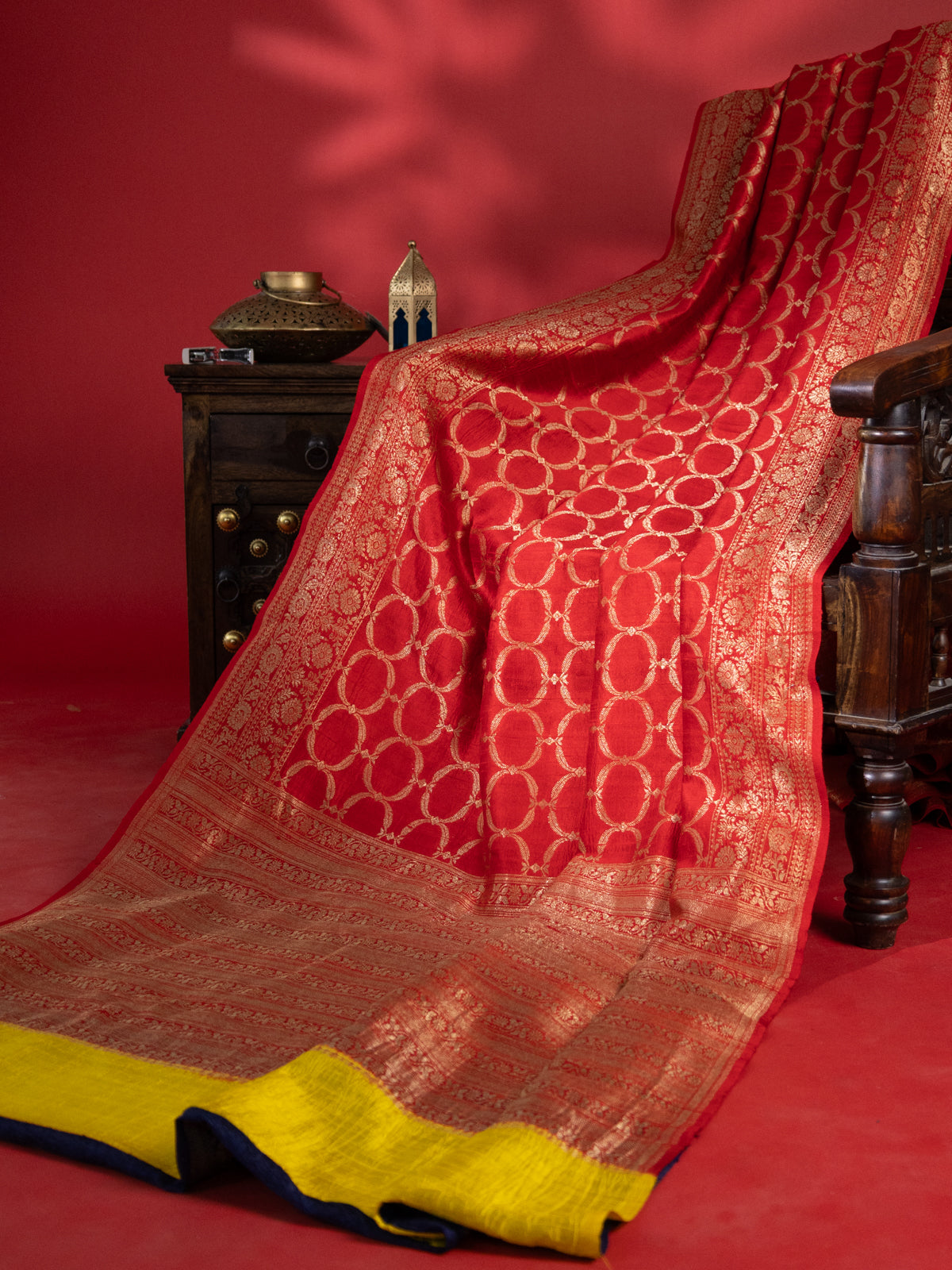 Red & Blue Banarasi Raw Silk Saree